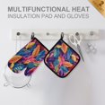 thumbnail image 4 of Yayeee Oven Mitts and Pot Holder Set of 4 Heat Resistant Kitchen Gloves Baking Hot Pad, Colorful Art Leaves Pattern, 4 of 5