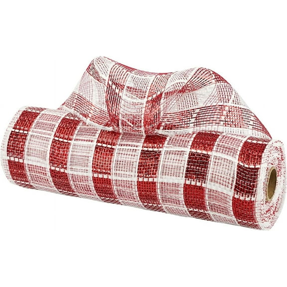 Red and White Mesh Ribbon Red White Plaid Deco Mesh 10 Inch Metallic Check Mesh Ribbon for Christmas Tree Decorative Mesh Christmas Deco Mesh Wreath Supplies for Garland Staircase (30 Feet)