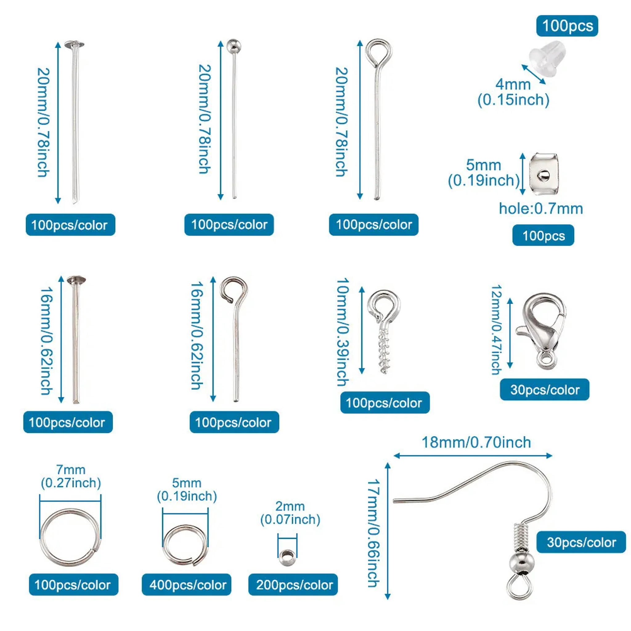 U8MO 1 Set DIY Jewelry Sets With 60pcs Earring Hooks 200x Ear Nuts 1000xJump Rings