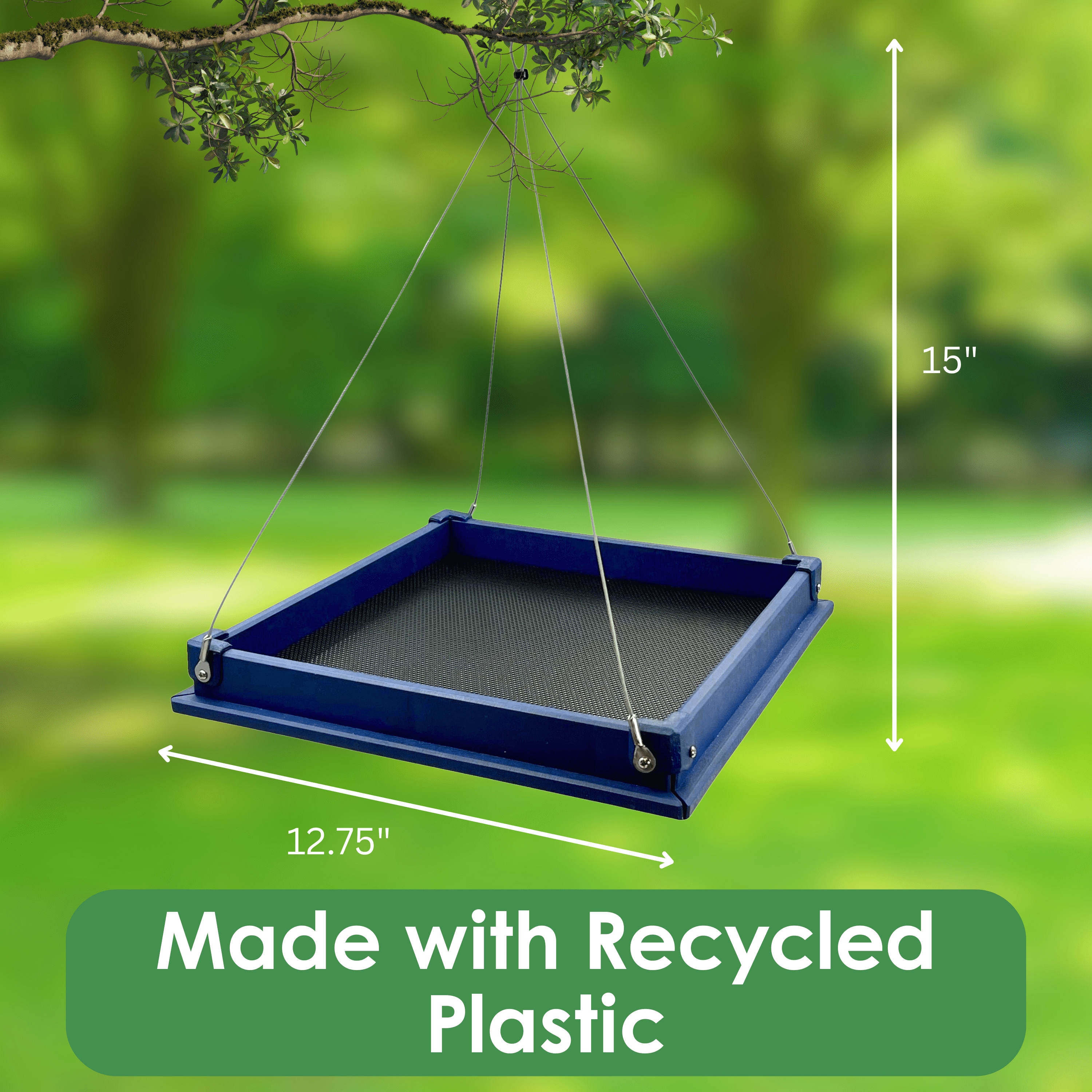 Backyard Essentials Platform Bird Feeder Large Hanging Metal Mesh Feeder, 10 Cup Capacity Blue