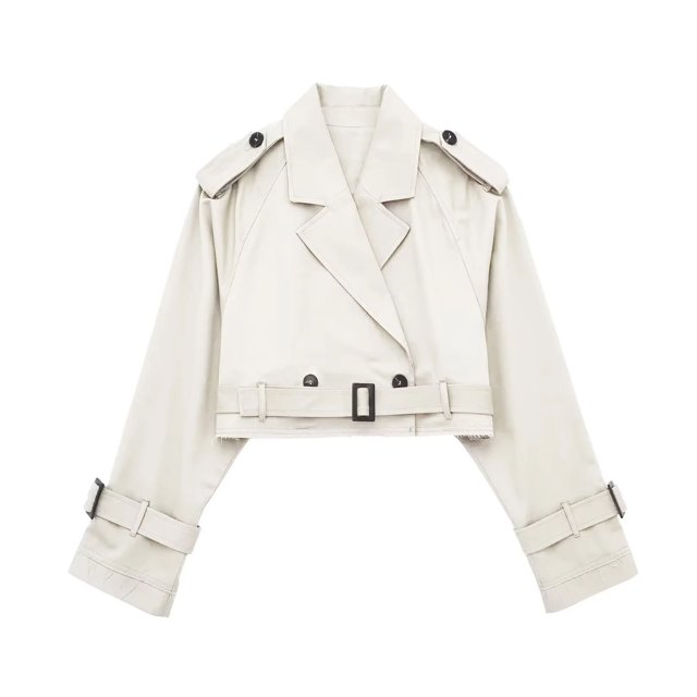 Puntoco Abrigo Mujer Moda Corta Botón Solapa Corte Gabardina Cinturón Chaqueta Liquidación Puntoco Puntoco-1