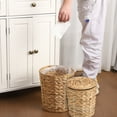 thumbnail image 5 of Topekada 2 Pack Wicker Trash Cans with Removable Lids and Liner, 1.9 and 2.7 Gallons Handmade Woven Waste Baskets with Stainless Steel Frames, Garbage Wastebaskets for Kitchen Bathroom Bedroom, 5 of 7