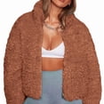 thumbnail image 3 of Womens Fleece Full-Zip Jacket Long Sleeve Coat Soft Warm with Pockets Camel Color M, 3 of 9