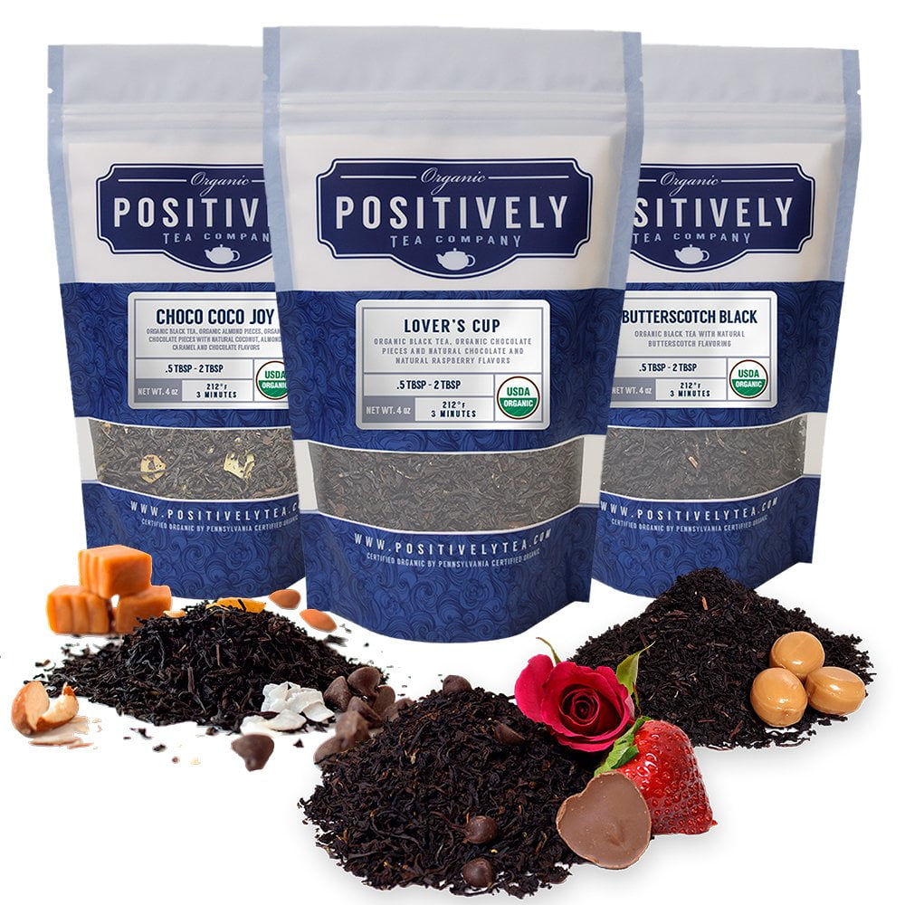Positively Tea's Organic Dessert Tea Sampler, Loose Leaf, 4 oz Bags, 3 Pack