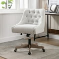 thumbnail image 3 of Ergonomic Adjustable Height Swivel Office Chair with Wheels and Wooden Legs, Breathable Linen Fabric Upholstery - Computer Desk Chair for Home or Office Use (Beige Linen), 3 of 9