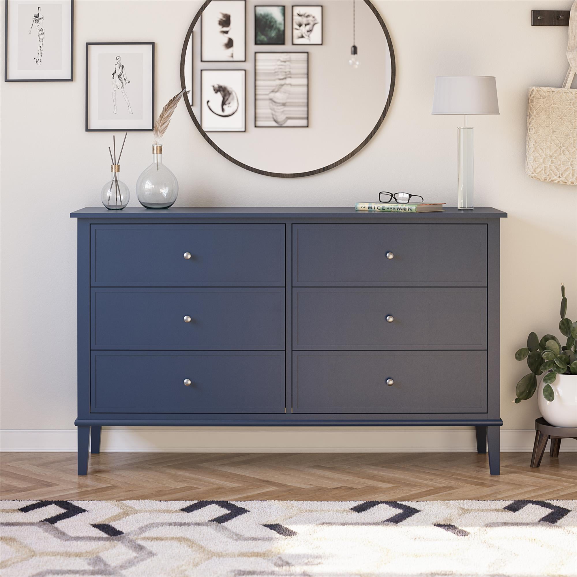 Desert Fields Eclectic Boho 6-Drawer Dresser, Navy