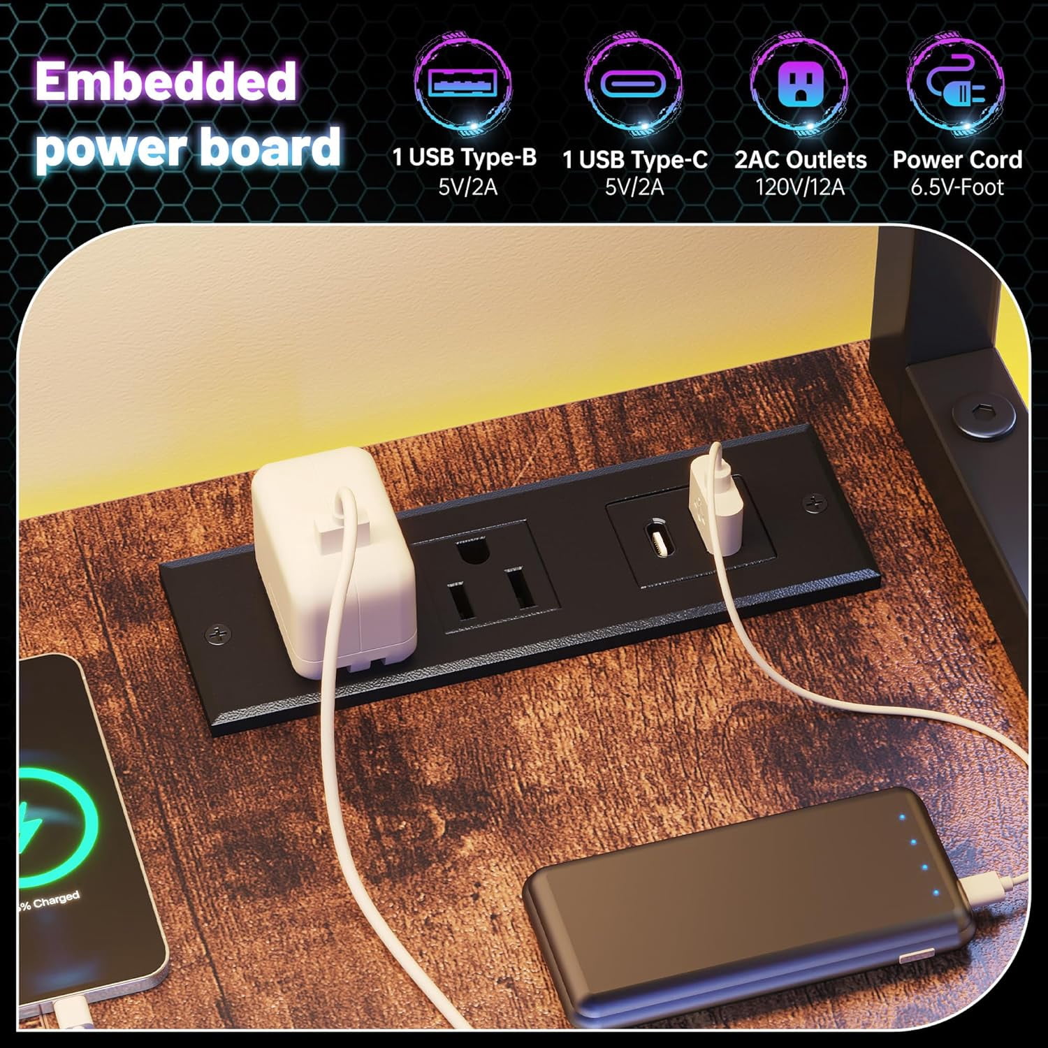 Gaming Desk with LED Lights & Outlets,55" L Shaped Computer Desk with Shelves & Storage Hutch,Reversible Corner Gaming Table with Printer Space & Monitor Stand for Home Office,Rustic Brown
