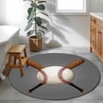 thumbnail image 3 of Gray Baseball Round Area Rug 4Ft Washable Circle Rugs for Bedroom Dining Room, Modern Sport Games Watercolor Non-Slip Carpet Floor Mats Indoor Outdoor Carpet Runner Aesthetic Home Decor, 3 of 8