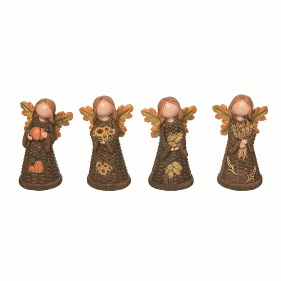 Transpac 6.25 in Multicolor Autumn Angel Figurine Set of 4 Fall Harvest Decorative Resin Objects