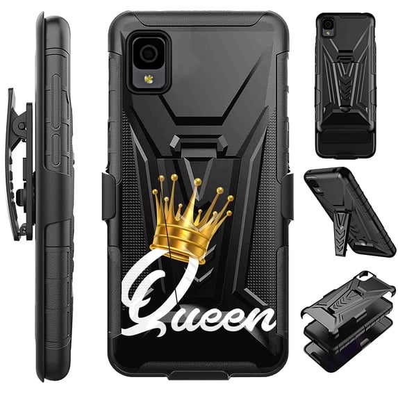Compatible with TCL ION Z; Hybrid Luxguard Holster Phone Case Cover (Queen Crown)