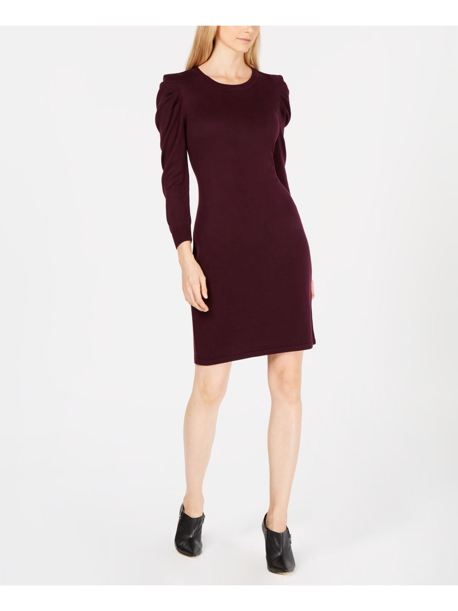 CALVIN KLEIN $134 Womens New 1274 Burgundy Long Sleeve Shift Dress L B+B -  