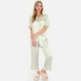 thumbnail image 2 of Lounge Women's Embroidered Collar Pajama Set with Ruffle Trim and Button-Up Top - Medium, Green, 2 of 7