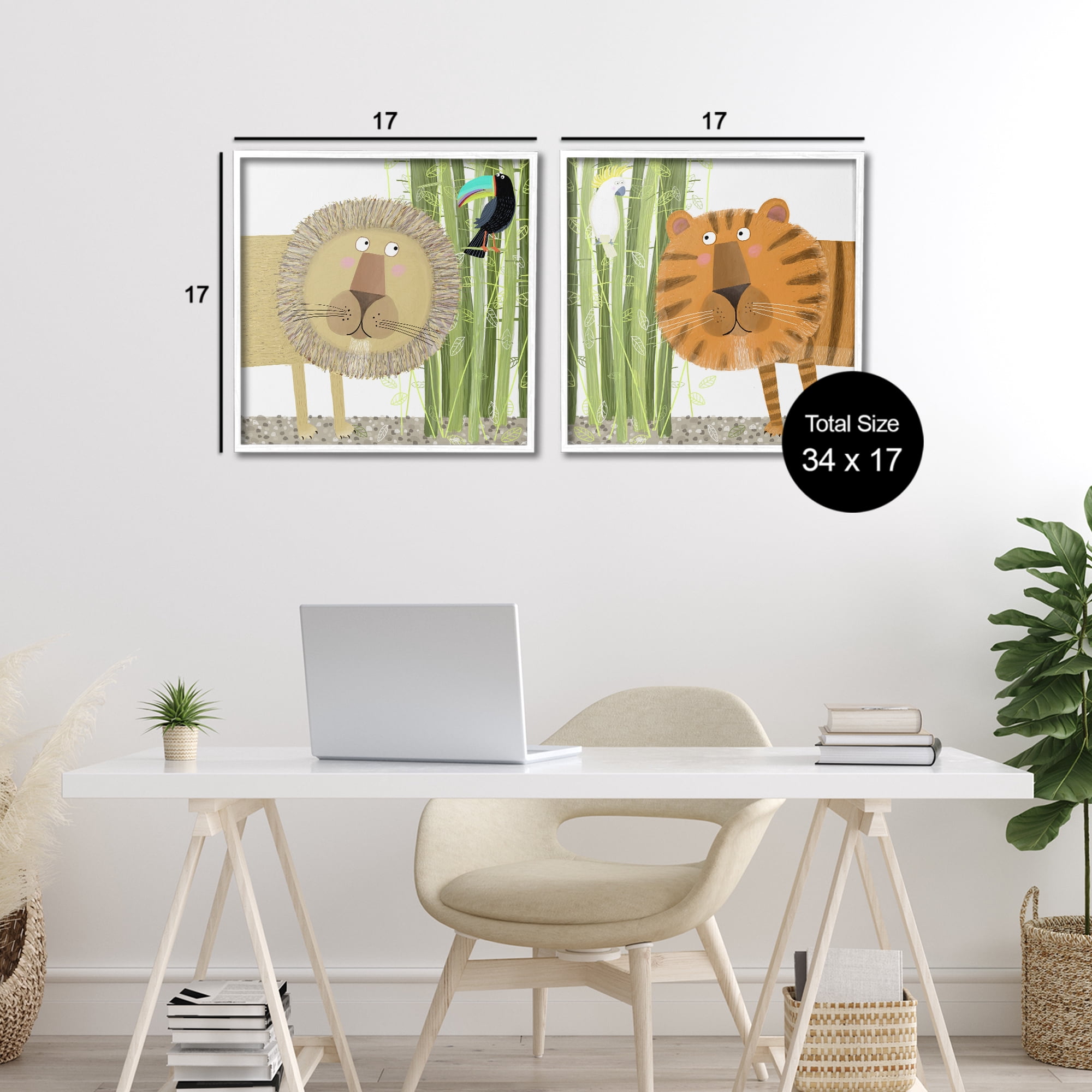 Stupell Industries Bamboo Trees & Animals 2 Piece White Framed Giclee Art Set, design by Carla Daly