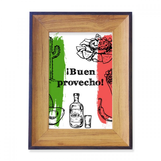 Mexique Esquisse Cuisine Drapeau Rond Cactus Photo Cadre Exposition Affichage Art Bureau Peinture