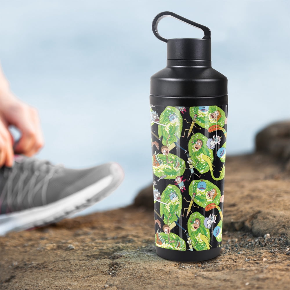 Rick and Morty Official Portal Mayhem 18 oz Insulated Water Bottle, Leak Resistant, Vacuum Insulated Stainless Steel with 2-in-1 Loop Cap