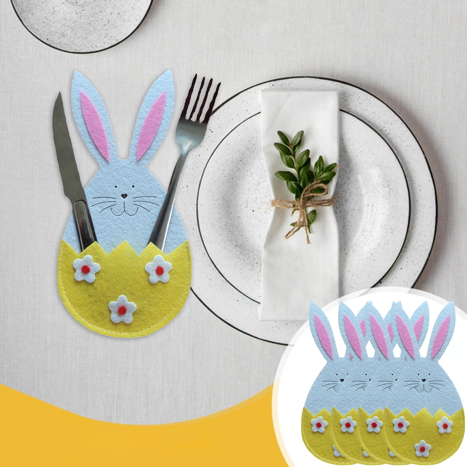 Fasiaou Pack Easter Bunny Utensil Cutlery Holders Pouch Bags