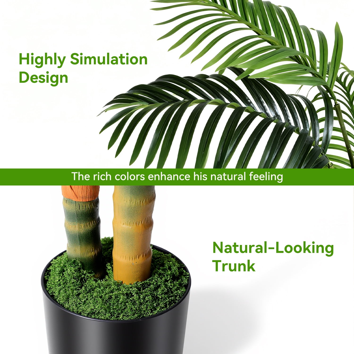 NOVAROOT Artificial 6ft Palm Tree with Cement Pot - Realistic Faux Golden Cane Palm Plant for Indoor/Outdoor Decor, Housewarming Gift