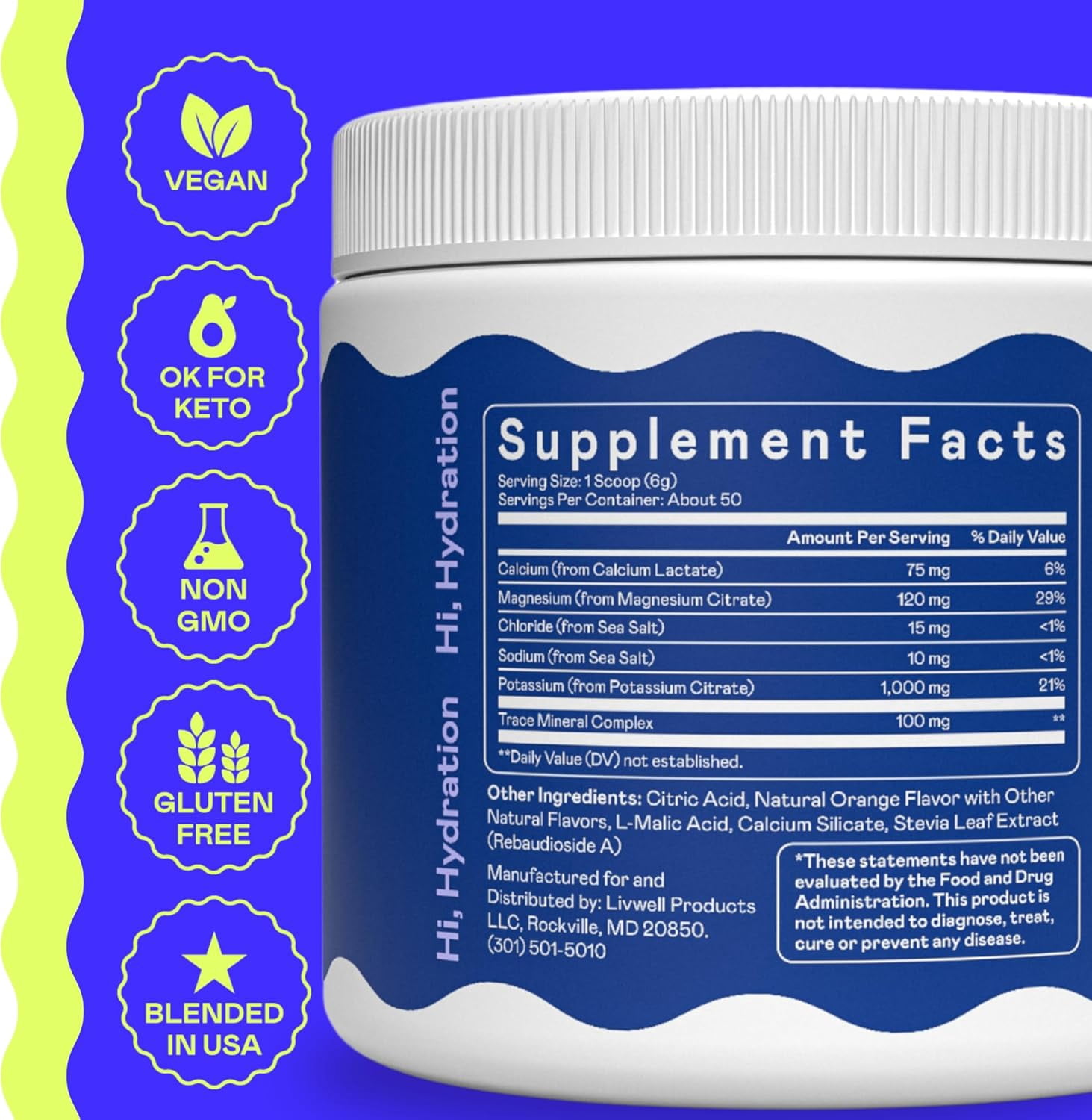 Hi-Lyte Keto K1000 Electrolyte Powder Orange | Hydration Supplement Drink Mix | Boost Energy & Beat Leg Cramps | No Maltodextrin or Sugar | 50 Servings