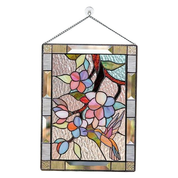 Stained Glass For Home Window Hangings Panel Wall Decor Art Flowers Butterfly Bird Cherry Walmart Com