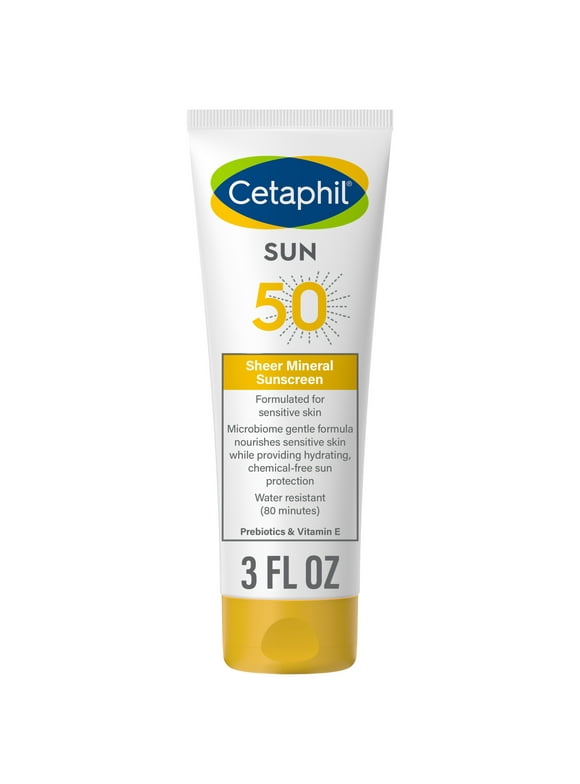 Cetaphil Sheer Mineral Sunscreen Lotion, SPF 50, Fragrance Free, 3 oz