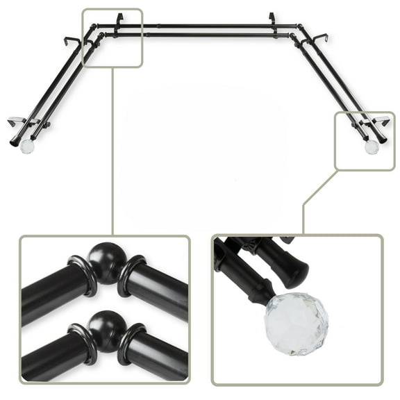 Contemporary Home Living Double Bay Window Curtain Rod - 150" - Black