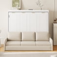 thumbnail image 3 of Newest Full Size Murphy Cabinet Bed with Folding Sofa,Built-in Storage Shelves , LED Light,Beige, 3 of 9