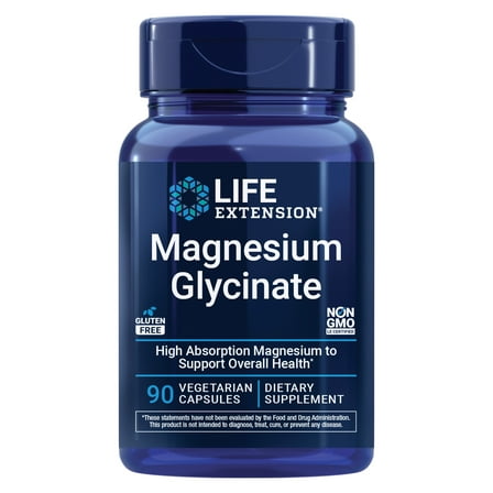 Life Extension Magnesium Glycinate, heart health, bone health, nerve and muscle support, highly absorbable, gluten-free, non-GMO, vegetarian, 90 capsules