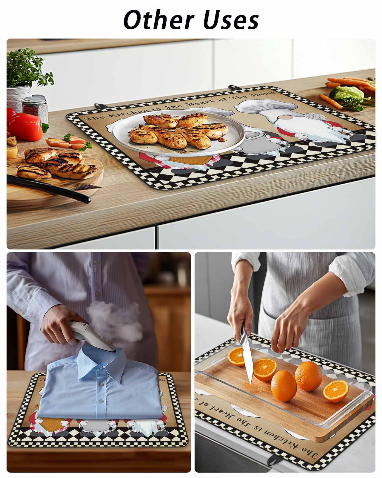 The Chef Stove Top Covers for Electric Stove, 28'x20'' Gnome Kitchen Retro Black Buffalo Plaid Glass Ceramic Stove Cover Foldable Rubber Mat Heat Resistant Cooktop Protector for Kitchen