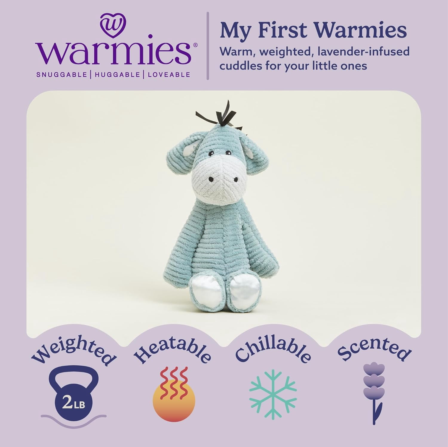 warmies 13” Donkey Stuffed Animal, Microwavable Heated Plushies and Weighted Soft Plush Toys