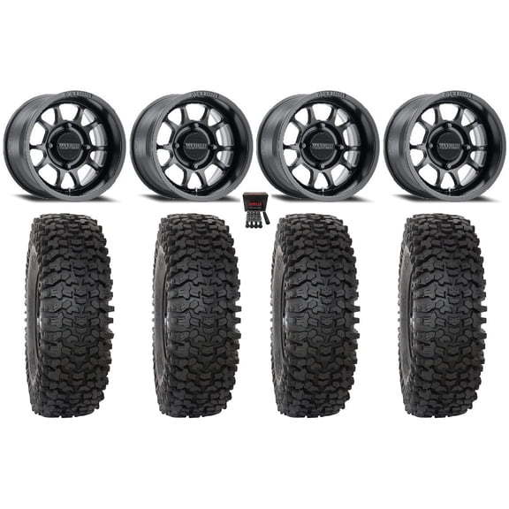 Method 409 15" Wheels Black (4 3) 35" RC500S Sticky Tires Kawasaki Mule Pro FXT