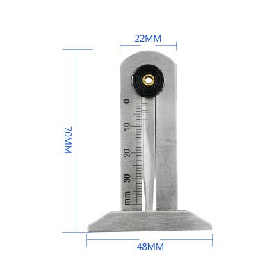 Medidor de neumáticos, medidores de profundidad de neumáticos de automóviles portátiles de acero inoxidable, medidor de profundidad ajustable con tornillos de bloqueo, 0-30 mm