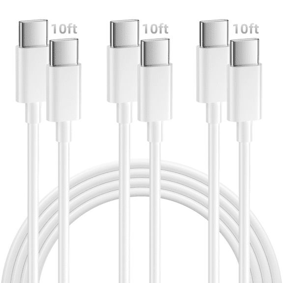 Bkayp USB C Cable, 3 Pack 10ft Type-C Charger Cords, 3A USB C Charger Fast Charging Compatible with iPhone 17/16/15, Samsung Galaxy, White