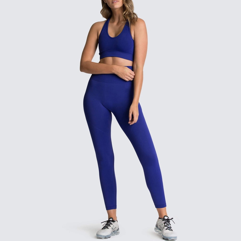 Workout Outfits for Women,Women's Two Piece Workout Sets Seamless Solid Crop Tank High Waist Short Yoga Legging Sets 