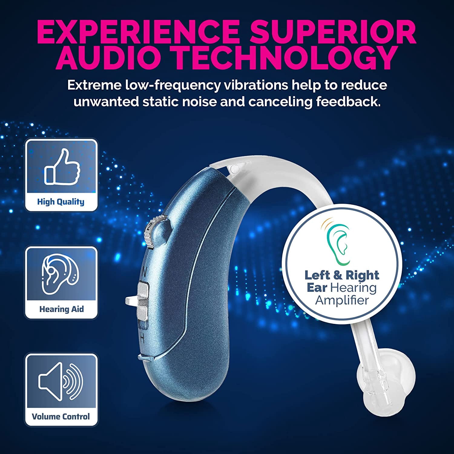 MEDca Digital Hearing Amplifier Pair - Rechargeable - Behind-The-Ear for Adults - Blue