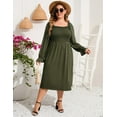 thumbnail image 5 of GymChoice Women's Plus Size Ruffle Long Sleeve Dress Square Neck High Waist Smocked Tunic Maxi Dress Maternity Dress, 5 of 9