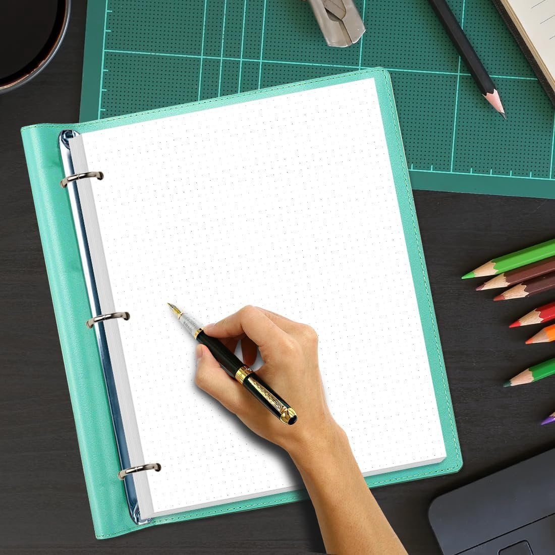 3-Hole Dotted Paper Refills, Letter Size 100Sheets / 200Pages Loose-Leaf Paper, 100gsm, White, 8.5'' x 11''