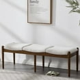 thumbnail image 2 of 54.25" Modern Ottoman Benchs Set of 2 Upholstered Sherpa Bedroom End of Bed Bench Boho Bench Long Seating Bench Entryway Stool with Wood Legs for Living Room/Foyer, Beige, 2 of 7