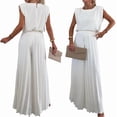 thumbnail image 2 of Lounge Sets for Women Two Piece Outfits Knit Cap Sleeve Tops Wide Leg Pleated Pants White M, 2 of 6