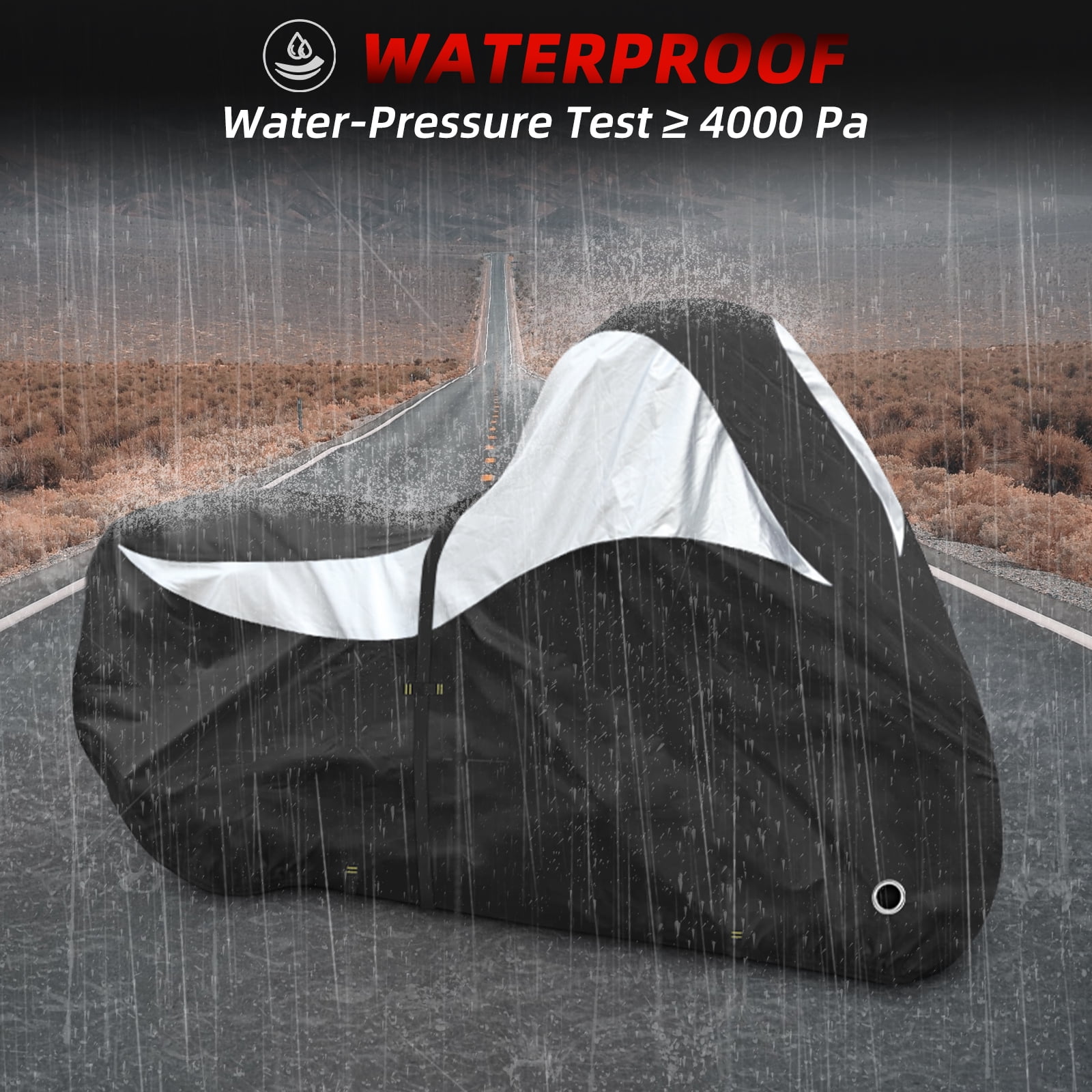 600D Motorcycle Cover, Heavy Duty Waterproof Motorcycle Covers Outdoor Storage with Lock-Holes Compatible with Harley Davidson, Honda, Suzuki, Yamaha (Side+Top Box)