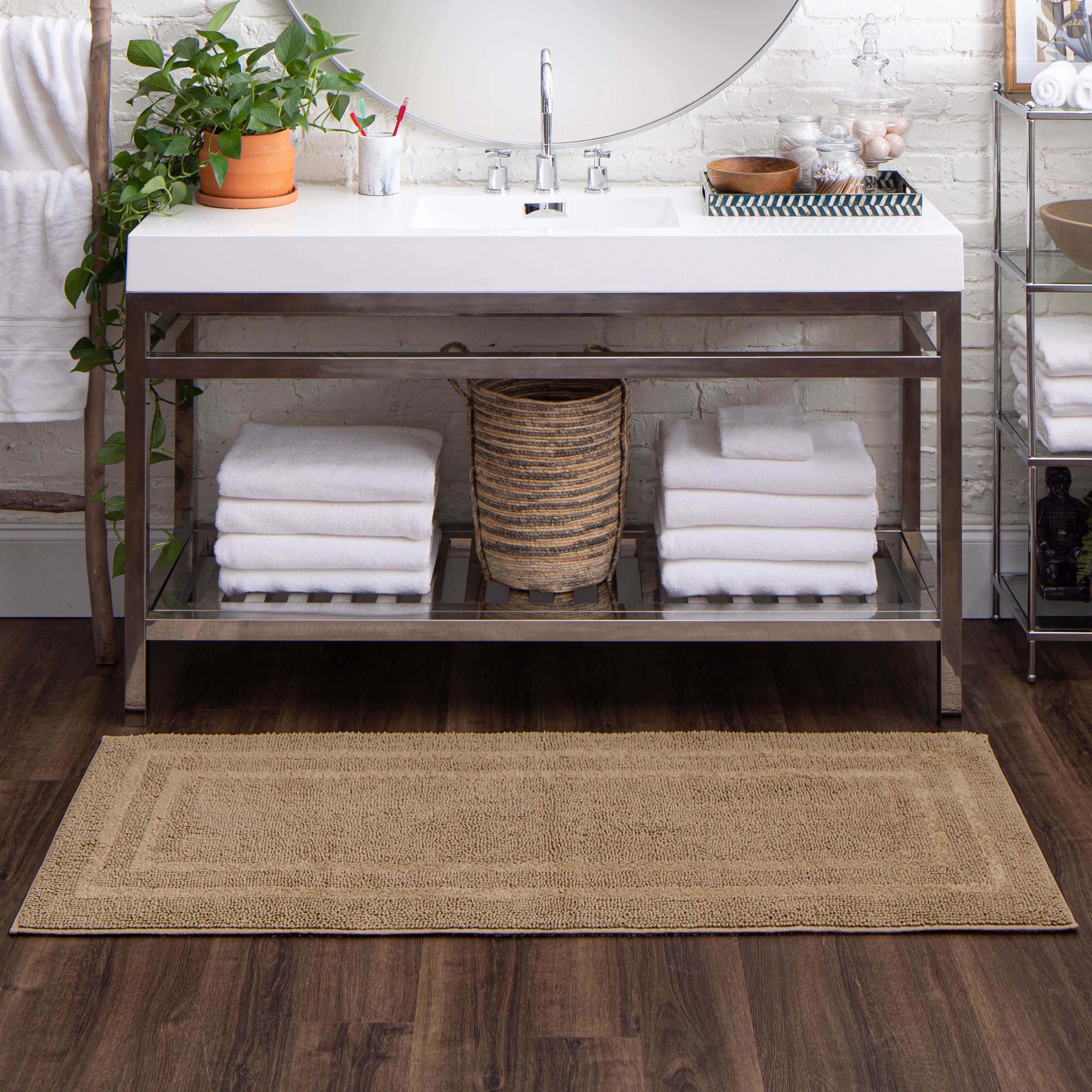 Mohawk Cotton Bath Mat Soft Absorbent Quick Dry Machine Washable Bathroom Mat, Taupe, 24" x 60"