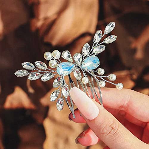 Crystal Bridal Hair Comb Silver Opal Rhinestone Bride  display picture 1