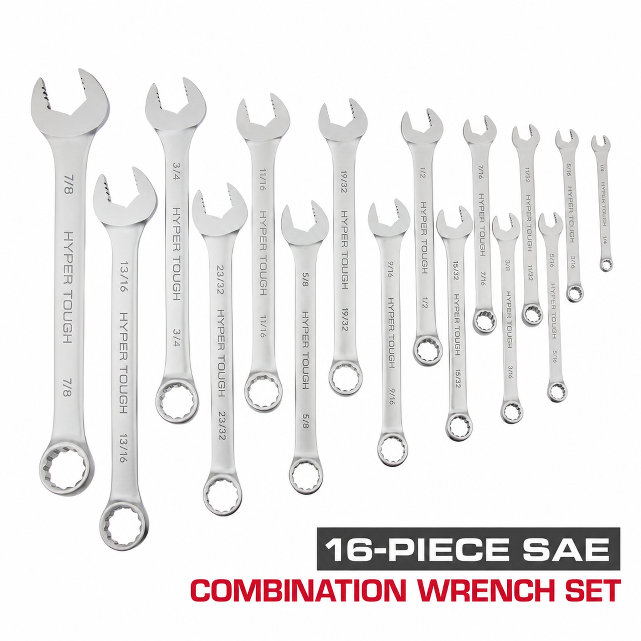 Hyper Tough Combination Wrench Set, 16-Piece SAE photo 1
