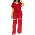 thumbnail image 5 of SELONE Lounge Sets for Women 2 Piece Outfits Dressy Pants Sets ’s Casual Fashion Solid Color Short Sleeve Top High Waist Straight Leg Pants Commuting Two-piece Set 6-Red XXL, 5 of 6