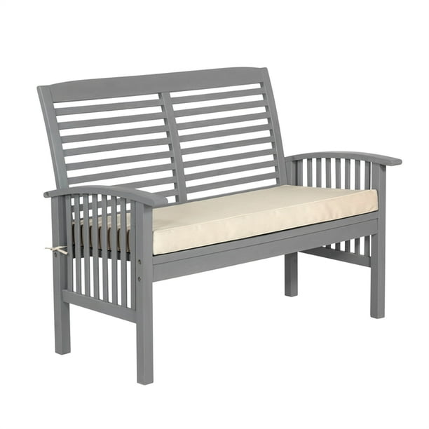 Outdoor Wood Patio Love Seat with Cushion Grey Wash