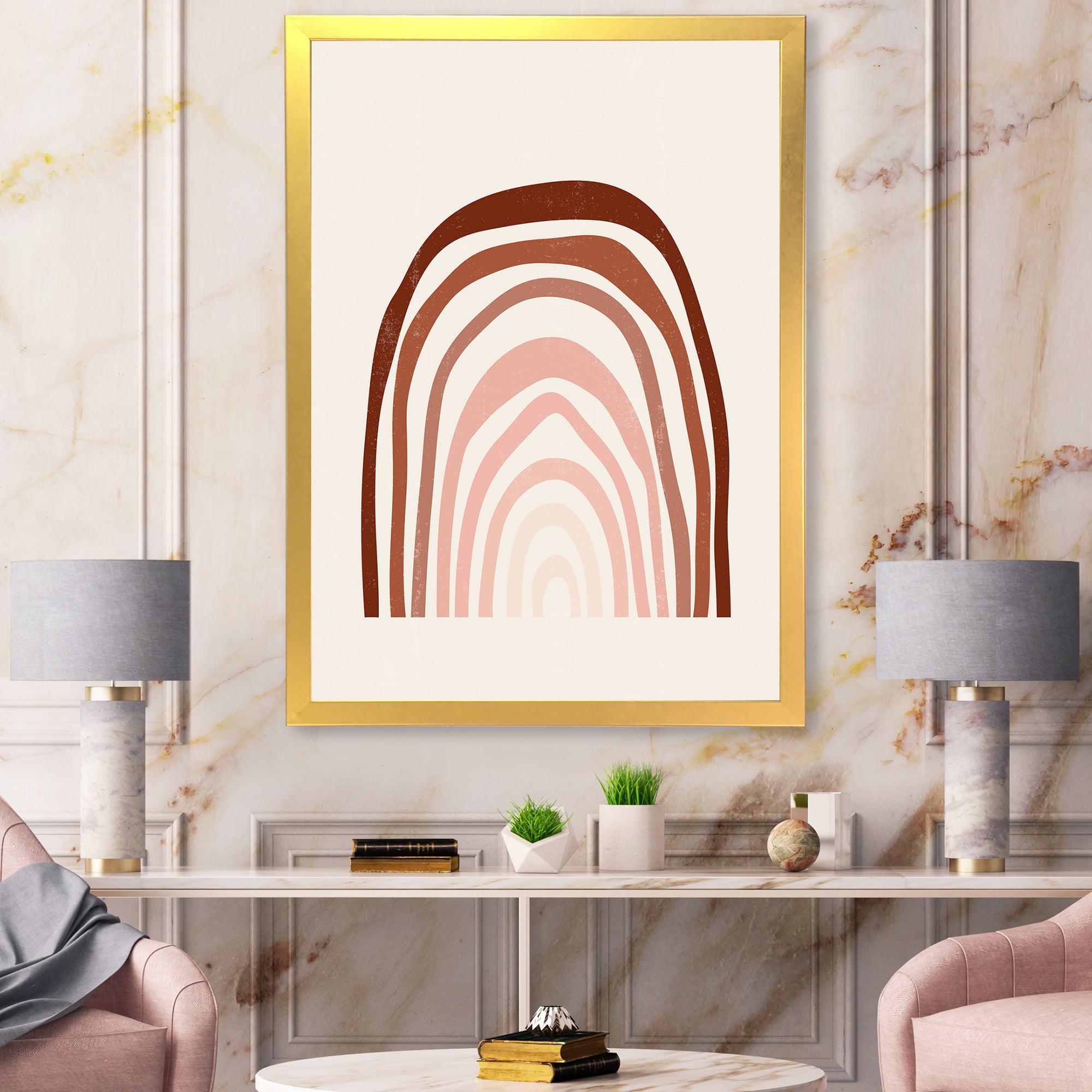 Designart 'Terracotta Minimalist Boho Art Rainbow I' Modern Framed Art Print
