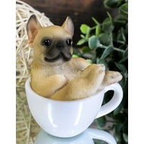 Realistic Mini French Bulldog Puppy Teacup Statue Pet Pal Dog Resin Figurine