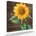 thumbnail image 2 of Summer Sunflower Framed Canvas Wall Art, Yellow Floral Plants Bees Brown Wood Grain Wall Art Painting for Living Room Bedroom Home Decor, 20”x20”, Office Artwork Print, 2 of 9