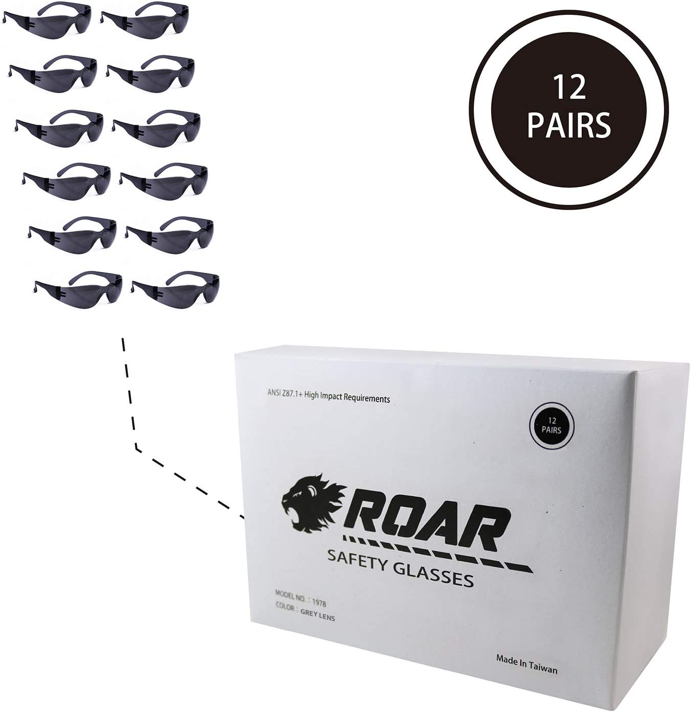 roar smoke safety glasses 12 pairs per box eyewear protective glasses  safety goggle airsoft goggle, strong impact resistant lens for laboratory,  construction,gardening, industrial safety, craft 