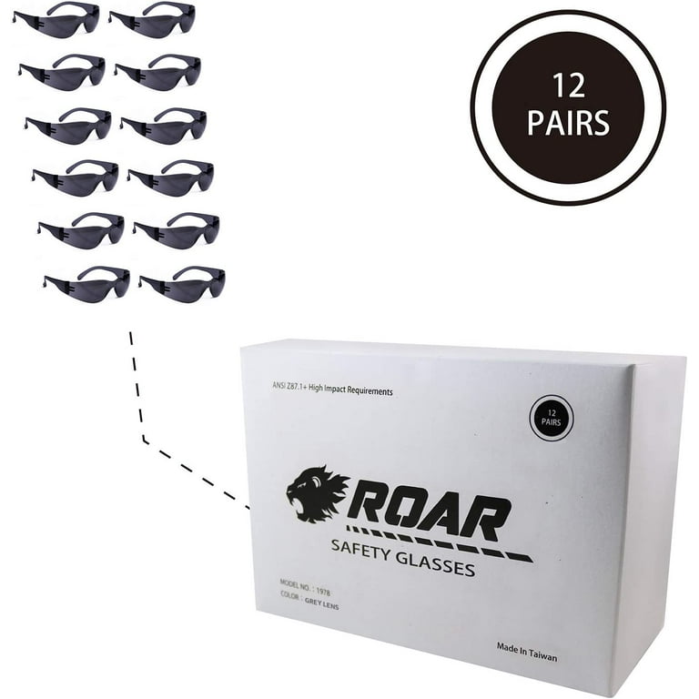 ROAR Smoke Safety Glasses 12 pairs per box Eyewear Protective Glasses  Safety Goggle Airsoft Goggle, Strong Impact Resistant Lens for Laboratory