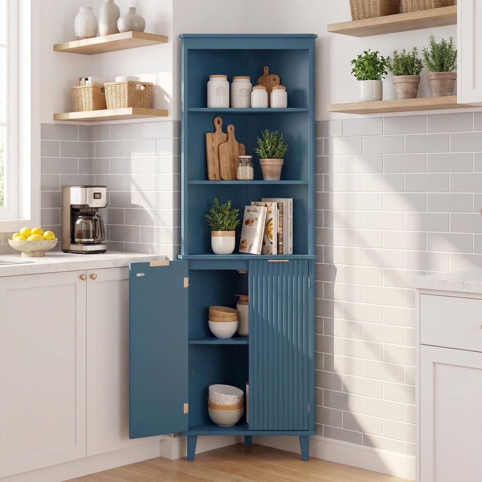 Vebreda Freestanding Bathroom Storage Cabinet, 68 Inch Tall Bathroom Floor Storage Cabinet with Fluted Doors, Space-Saving Design